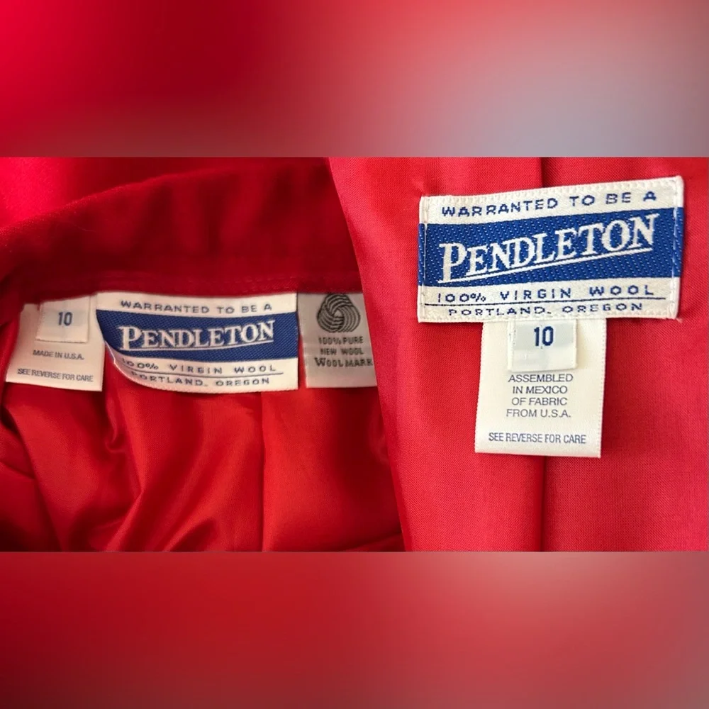 Vintage Pendleton Red Virgin Wool Skirt Suit Set Woolmark Size 10